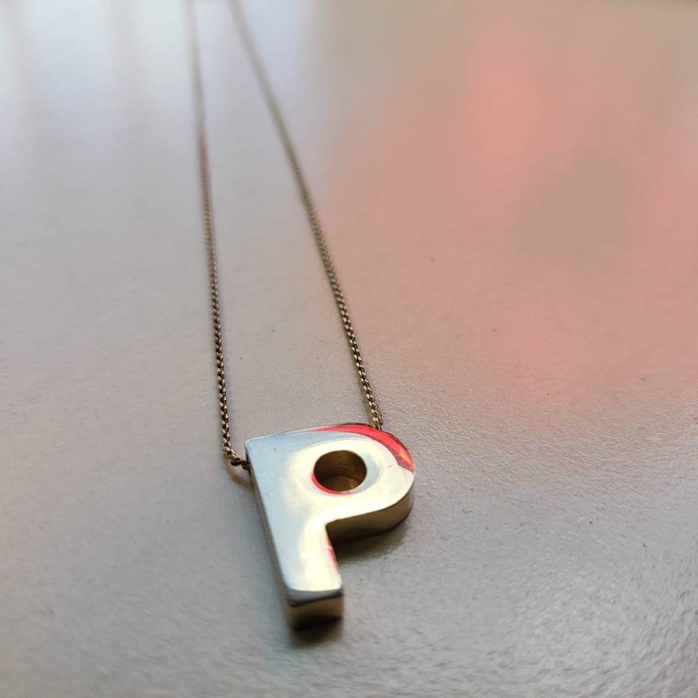 Gold Tone Metal Initial P Pendant Gold Minimalist Block Letter Necklace - Picture 3 of 5